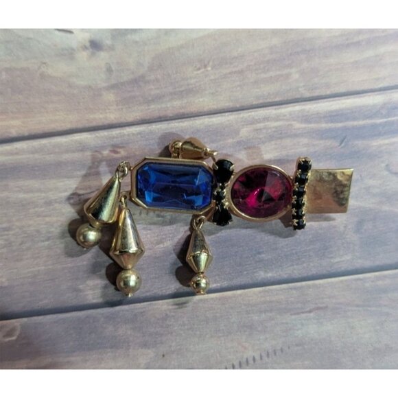 Vintage Jester-Inspired Rhinestone Brooch Gold-Tone Mardi Gras Clown Design Red - Picture 5 of 6